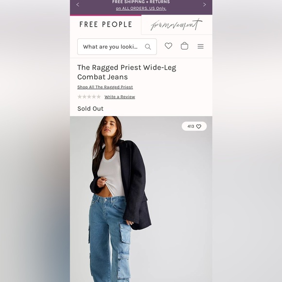 Free People Ragged Priest Wide Leg Combat Jean - Picture 3 of 12